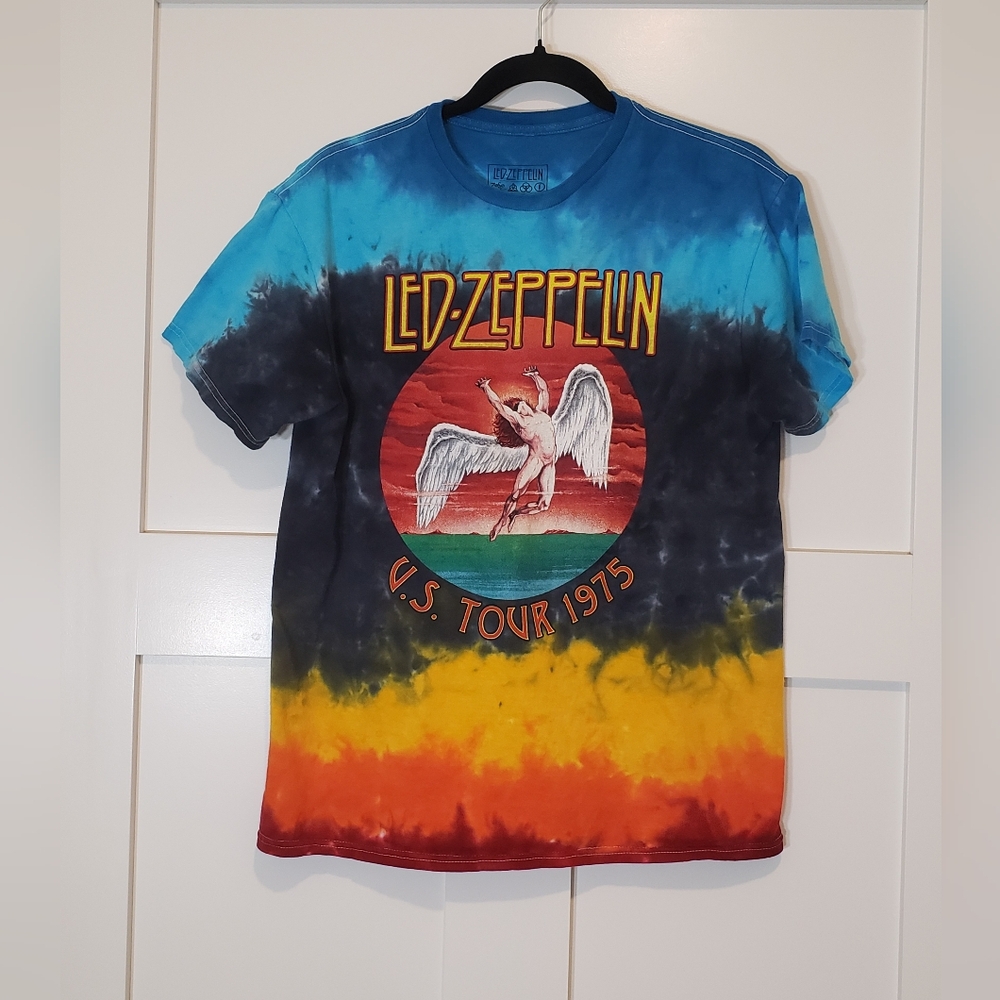 Led Zeppelin Icarus 1975 U S. Tour Tie Dye Rainbow Tee Shirt Short Sleeve Medium